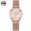 Relojes de mujer, nuevas estrellas Flash, acero inoxidable, malla de oro rosa, relojes de pulsera impermeables de cuarzo simples e informales únicos, gran oferta
