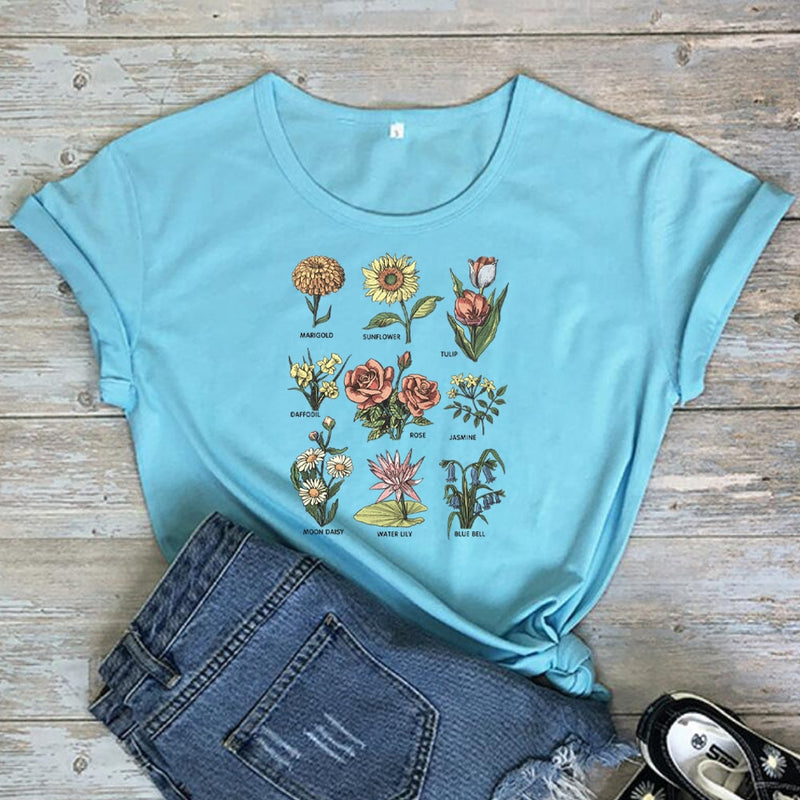 Camiseta de flores silvestres para mujer, camiseta Sunshine Plant Rose Save Bees Girls, camisetas para mujer, ropa para mujer, camisetas gráficas para mujer