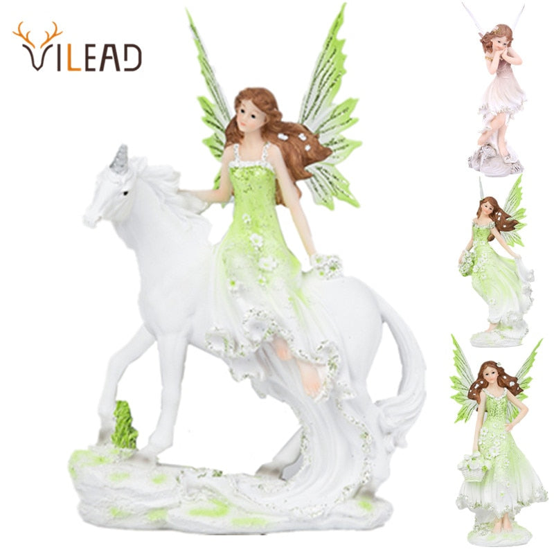 VILEAD Harz Engel Fee Figur Einhorn Horn Blume Fee Garten Statue Pferd Miniaturen Moderne Tier Home Decoracion Hogar