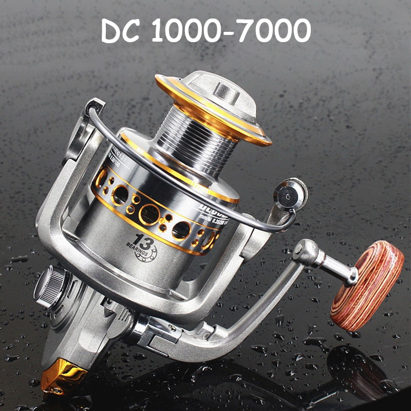 Professional Spinning Fishing Reel 13BB Fishing Coil Wooden Handshake 1000-7000 Series Metal Spining Fishing Reel Wheels