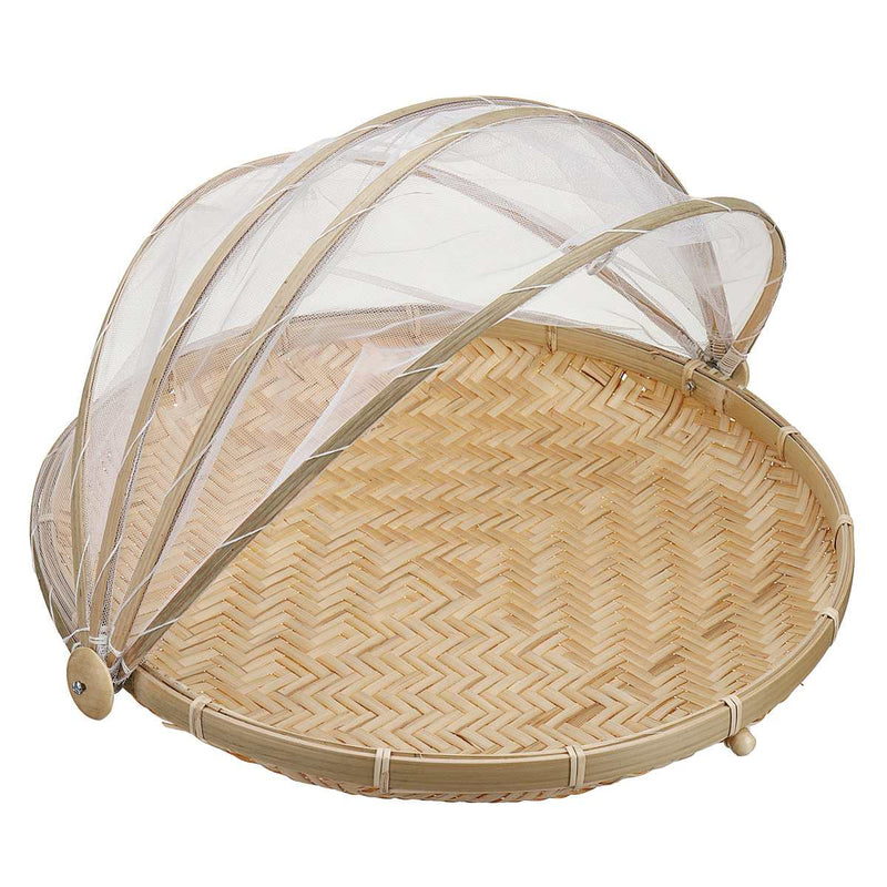 Hand-Woven Food Serving Tent Basket Tray Fruit Vegetable Bread Storage Basket Simple Rattan Outdoor Picnic Mesh Net Cover