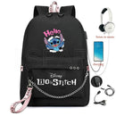 Disney Kawaii Stitch Bag Zipper USB Charging Mochila Capacity Backpack Women Kpop School Bags for Teenage Girls Students