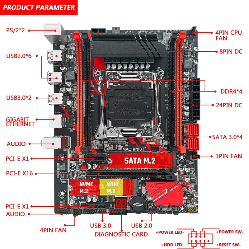 Juego de placa base MACHINIST X99 LGA 2011-3 con procesador de CPU Xeon E5 2670 V3 y memoria RAM DDR4 de 16 GB NVME M.2 x99 RS9