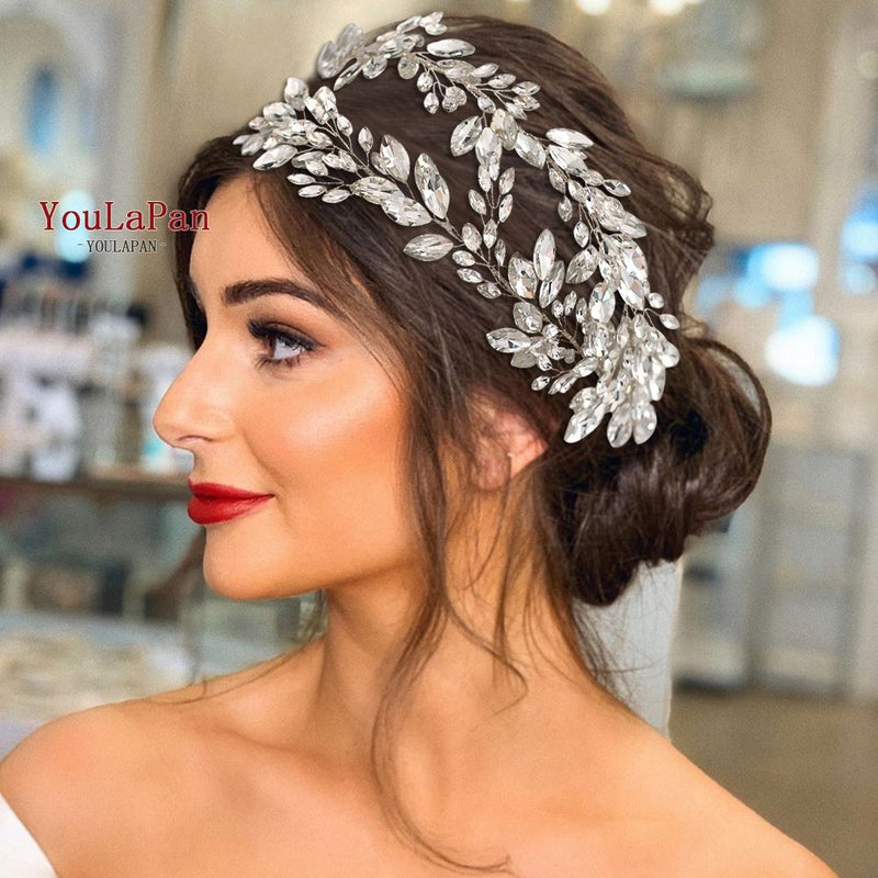 YouLaPan HP312 Bridal Hair Pieces Bridemaids Head Pieces Crystal Headbands for Women Jeweled Hair Accessories Rhinestone Tiara