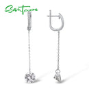 SANTUZZA Silver Earrings For Women Pure 925 Sterling Silver Shiny White Cubic Zirconia Long Drop Earrings Elegant Fine Jewelry