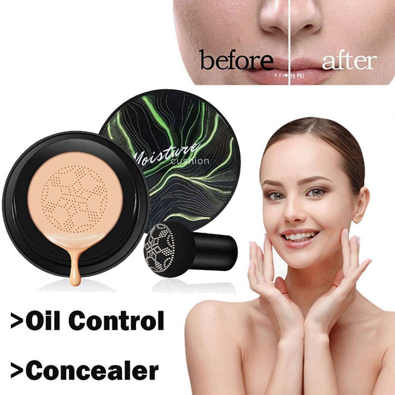 Mushroom Head Air Cushion Permeable Moisturizingl CC Cream Corrector Base de control de aceite Ilumina el tono de la cara Maquillaje Cosméticos