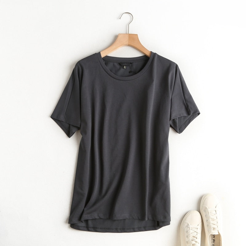 Tangada 2022 women khaki basic cotton T shirt short sleeve O neck tees ladies casual tee shirt street wear top 6D5