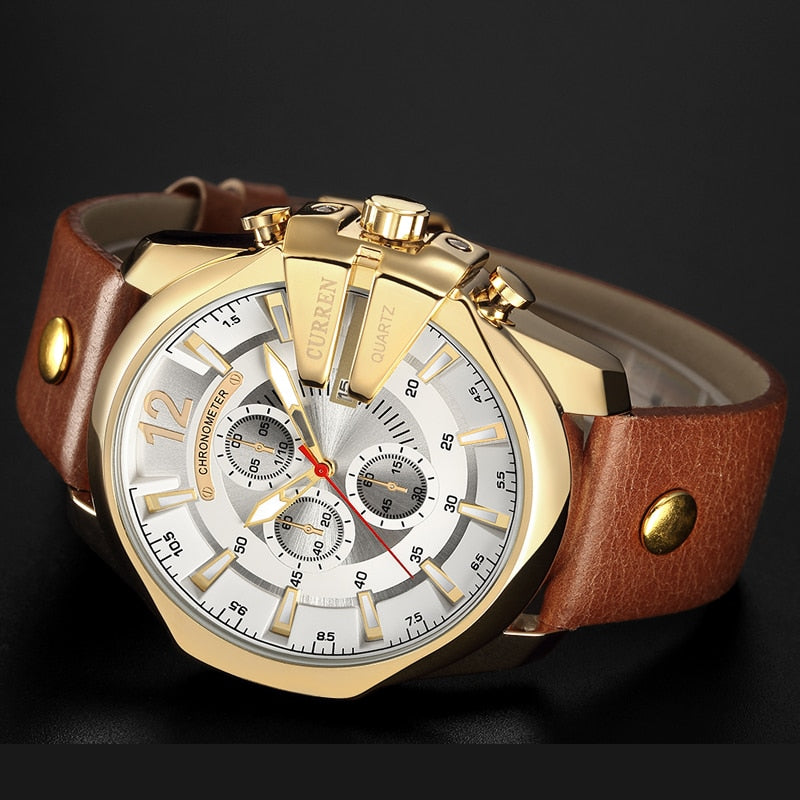 Men Luxury Brand CURREN New Fashion Casual Sports Watches Modern Design Quartz Wrist Watch Genuine Leather Strap Male Clock