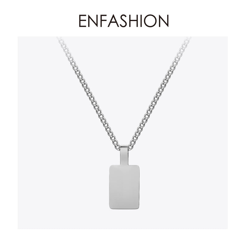 ENFASHION Personalized Engraved Name Necklace Stainless Steel Circle Square Pendant Necklaces For Couples Jewelry Custom PB3010