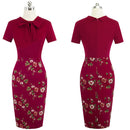 Nice-Forever elegante Floral Patchwork negocios Turn-Down Collar vestidos Formal trabajo Oficina Bodycon mujeres vestido femenino B535