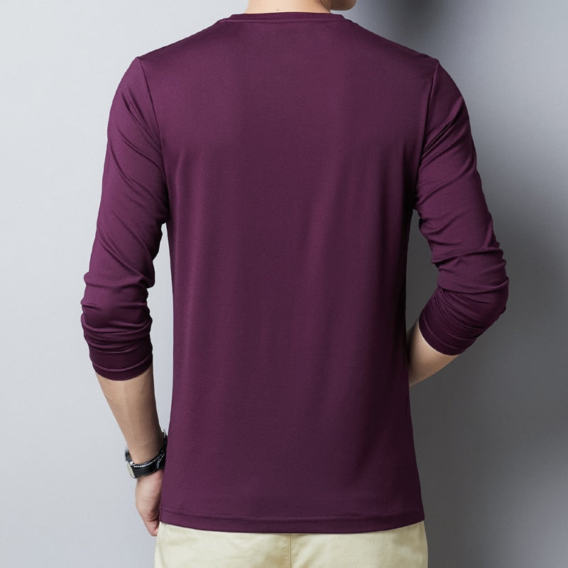 Nueva camiseta de algodón para hombre, camiseta de manga larga de primavera, camiseta ajustada de colores sólidos a la moda para hombre, ropa para hombre T892