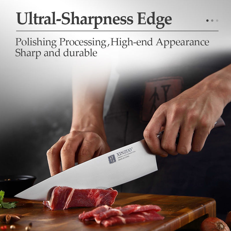 XINZUO 8&#39;&#39; Chef Knife German DIN 1.4116 Steel Kitchen Knives Stainless Steel Meat Vegetables Knife Kitchen Red Sandalwood Handle