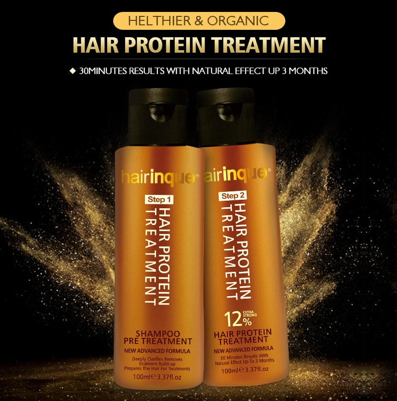 HAIRINQUE 12% Brasilianisches Keratin-Shampoo Haarpflege-Set 2 STÜCKE Haarglättungsbehandlung Repariert beschädigtes Haar für Frauen Männer 200 ml