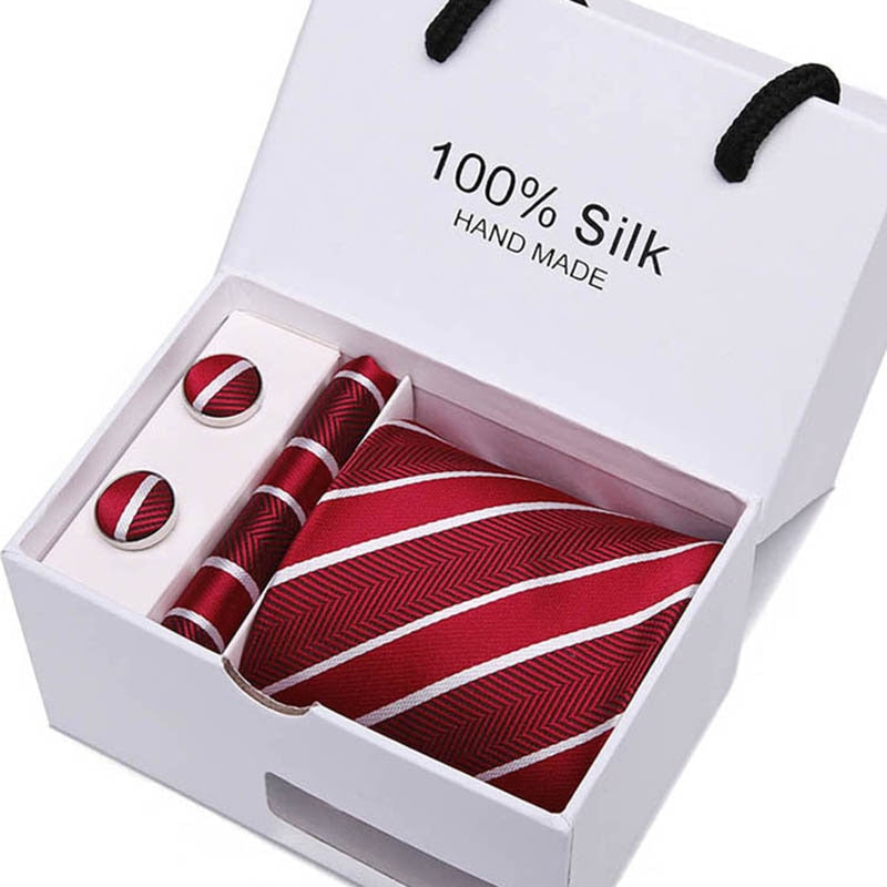 Gift box Packing  Brand Luxury Necktie Pocket Square Wedding Mens Neck TIes Silk Tie Set  Cufflinks Handkerchief