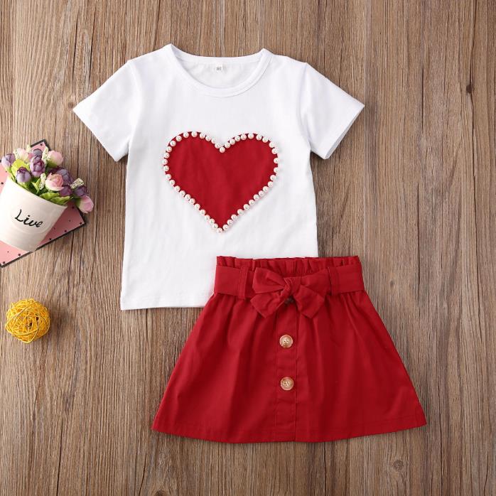 Neue Kleinkind Kinder Baby Mädchen Valentinstag Kleidung Langarm Liebe Herz Gedruckt Shirt Tops Tutu Rock 2 Stücke Outfits Set