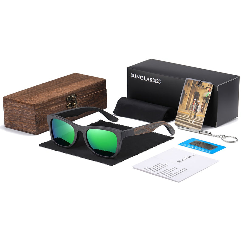 Promoción EZREAL, gafas de sol de madera de bambú 100% para hombre y mujer, gafas con revestimiento de espejo, lentes UV 400 en caja de madera