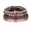 4pcs/Set Hot Men Steel Carving Spanish Scripture Bangle Micro Zircon Cross Bracelet Pulseira Bileklik Luxury Handmade Jewelry