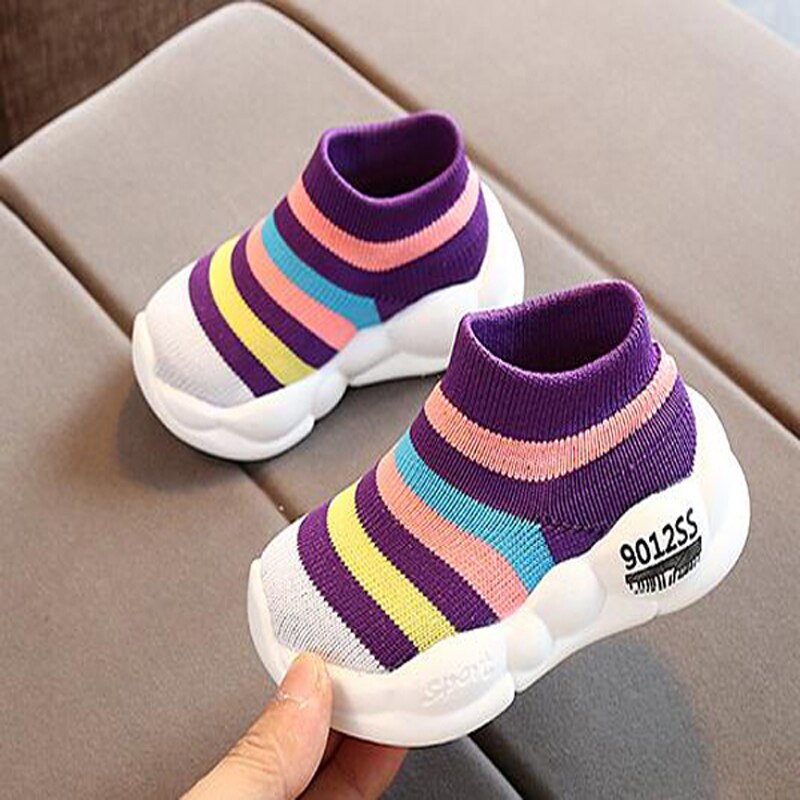 Zapatos de tenis para niños, zapatillas de deporte para niñas, zapatos de arcoíris, calzado de malla para niños, calzado a rayas para niños pequeños, calzado informal SandQ Baby New