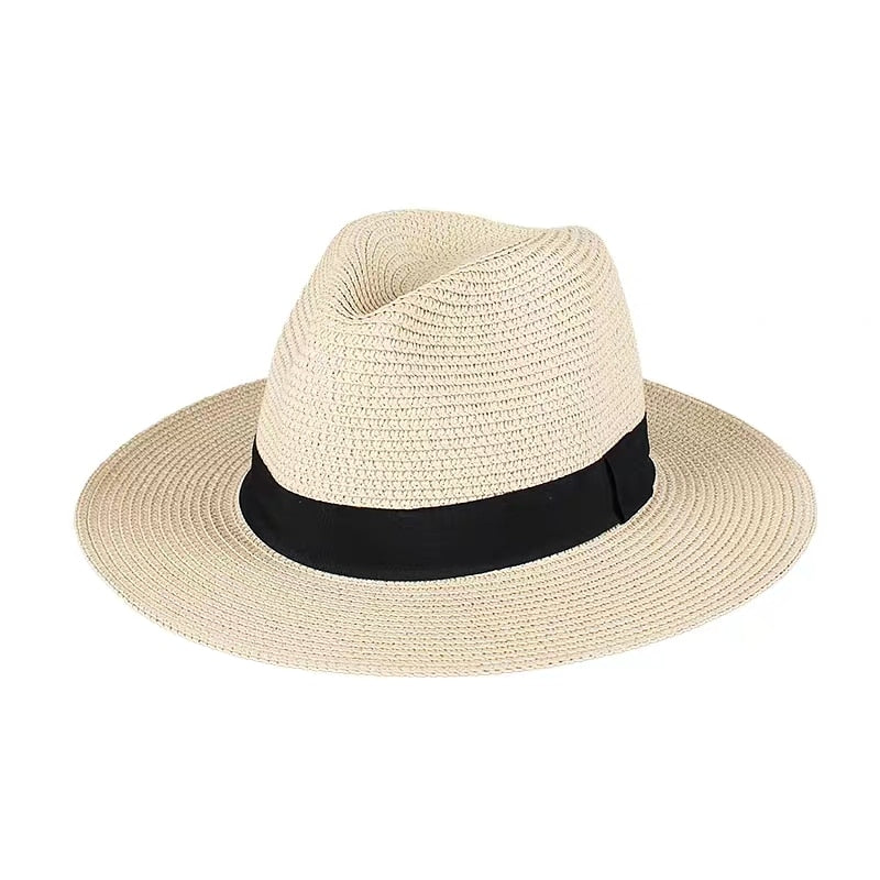 New Summer unisex Ribbon sun hat casual vacation Panama Topper hat straw hat women Beach jazz men hats Foldable Chapeau