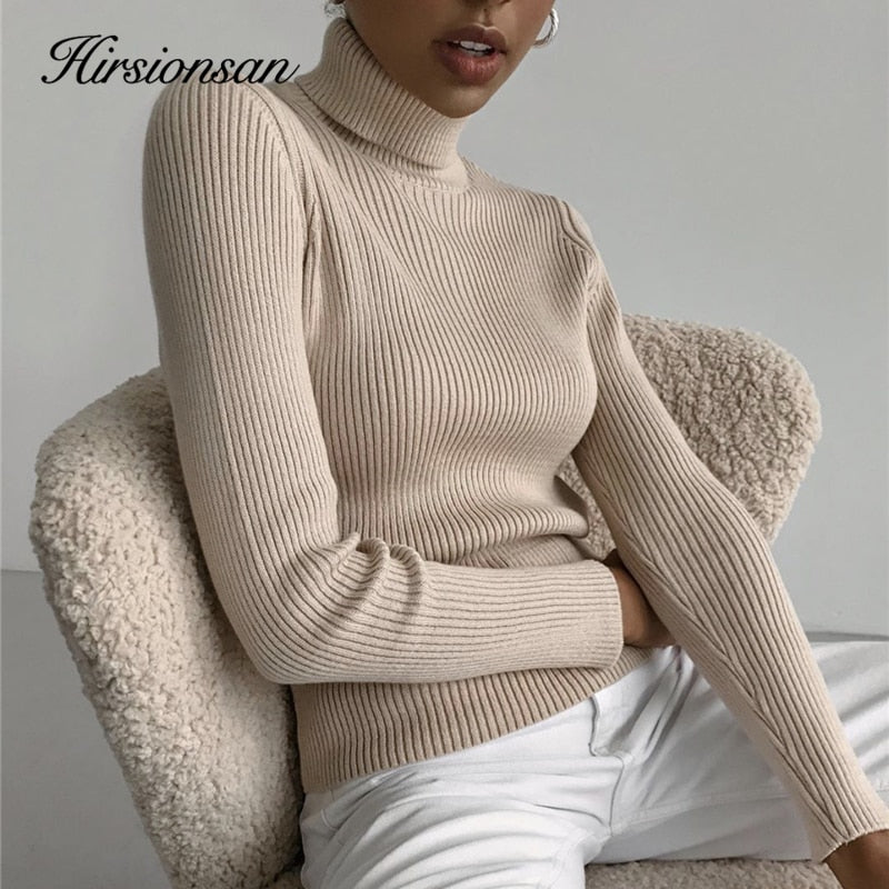 Hirsionsan Eleganter Basic-Strickpullover Damen 2020 Bottoming Skinny Female Warm Knitwear Casual Pullover Damen Solid Jumper