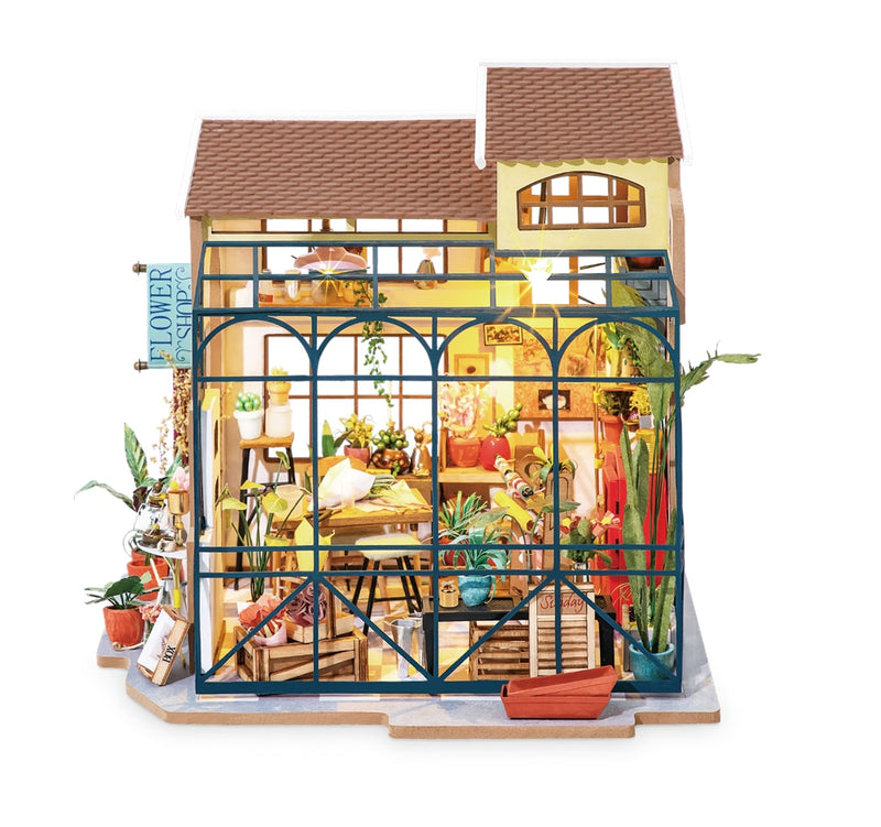 Robotime Rolife DIY Emily's Flower Shop Puppenhaus mit Möbeln Kinder Erwachsene Miniatur Puppenhaus Holzbausätze Spielzeug DG145