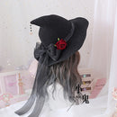 Alta calidad Lolita Halloween Lolita ROSE Lazo grande Gorro de bruja de Halloween Sombrero de bruja Mo Nv Mao