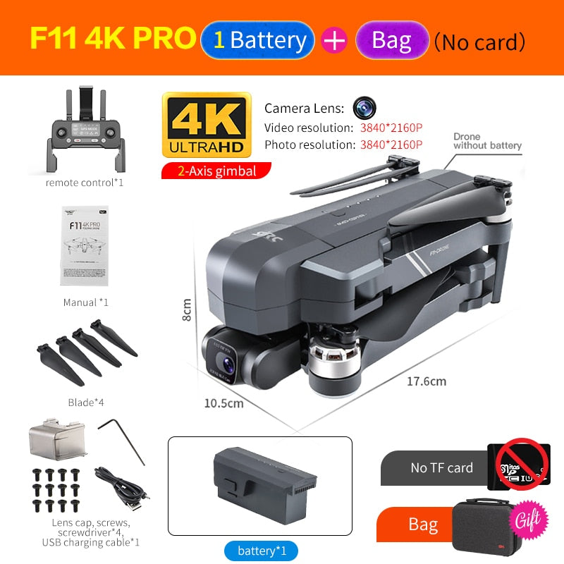 CSF F11S Pro Drone 4k Profesional Camera 3KM WIFI GPS EIS 2-axis Anti-Shake Gimbal FPV Brushless Quadcopter RC Helicopter Dron
