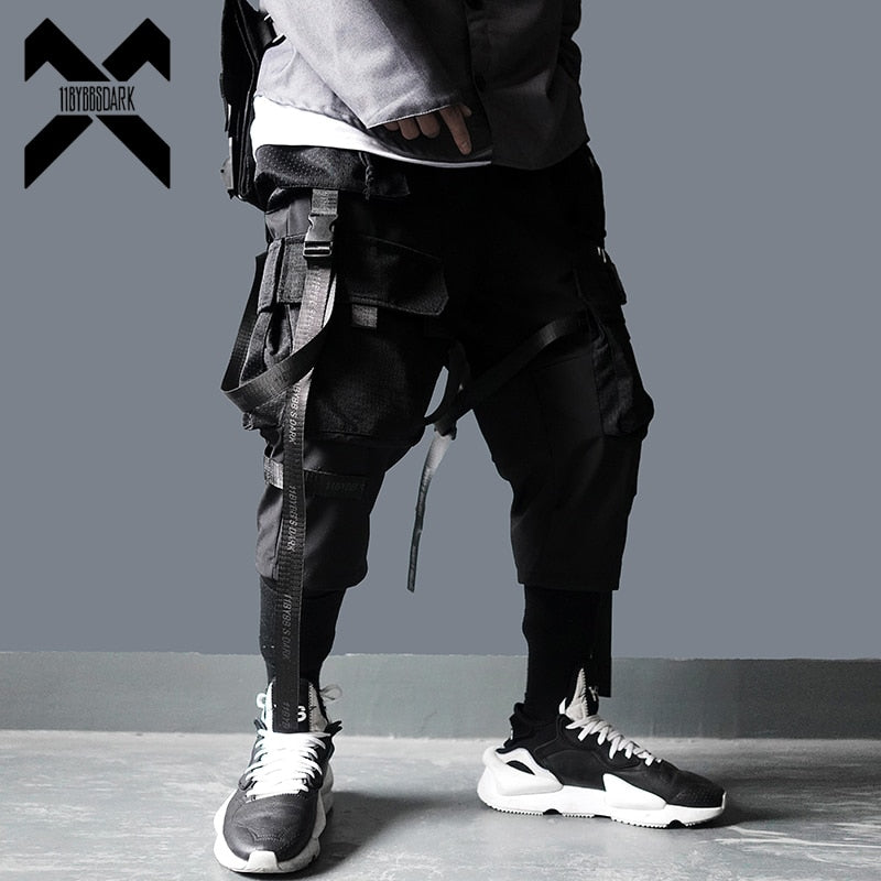 11 BYBB'S DARK Cargo Pants Herren Harajuku Streetwear Tactics Pants Ribbon Multi-Pocket-Hose Elastische Taille HipHop Male DG29