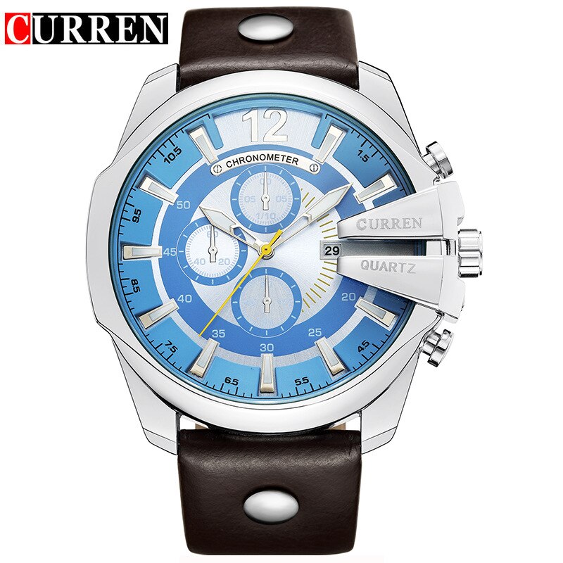 Hombres Marca de lujo CURREN Nueva moda Casual Deportes Relojes Diseño moderno Reloj de pulsera de cuarzo Correa de cuero genuino Reloj masculino