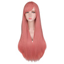 QQXCAIW Long Straight Cosplay Red Black Puprle Pink Blue Sliver Gray Blonde White Oragen Brown 80 Cm Synthetic Hair Wigs