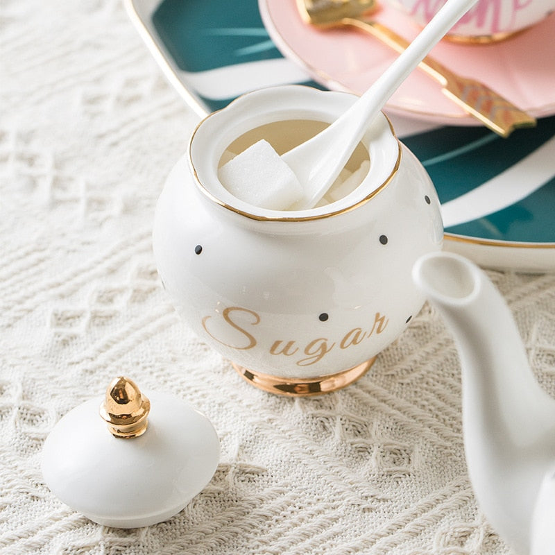 Japanese Style Cute Coffee Cup Saucer Set Tea pot Milk Jug Sugar Pot Tea Tray Set Reusable Latte Cappuccino Cups 180ml