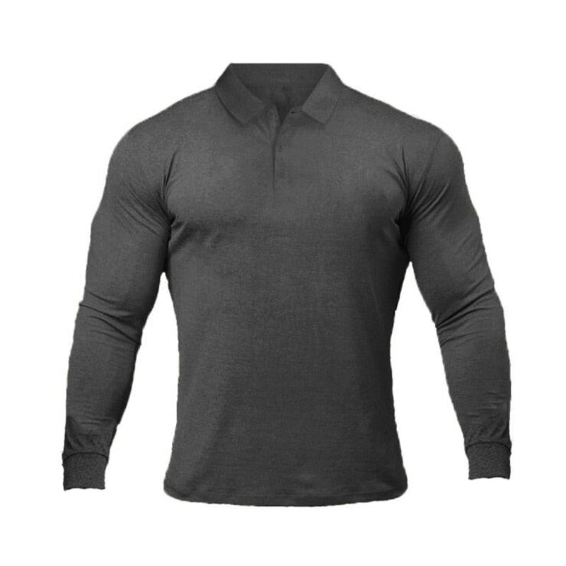 Marke Polo-Shirts Langarm Herren Baumwolle Solide Fitness Herren Slim Fit Mode Herbst Atmungsaktives Poloshirt