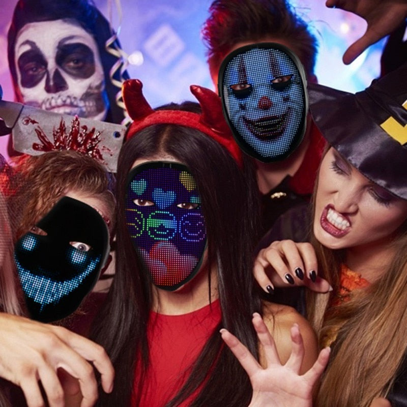 Máscara LED de Halloween, accesorios para disfraces, máscara Variable luminosa Led de neón, Festival de Carnaval, máscara que cambia de cara, decoración de fiesta
