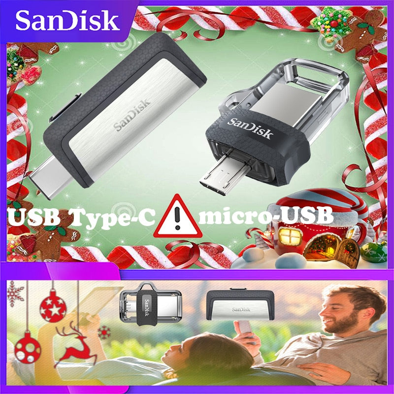 SanDisk OTG USB Flash Drive 32GB 16GB USB 3.0 Dual Mini Pen Drives 128GB 64GB PenDrives for PC and Android phones For shipping