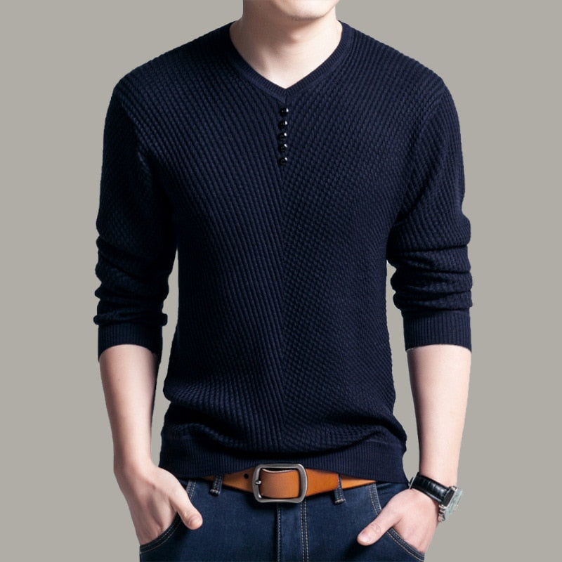 TFETTERS 2022 Men Sweater Casual V-Neck Pullover Men Spring Autumn Slim Sweaters Long Sleeve Mens Sweater Knitted Shirt Homme