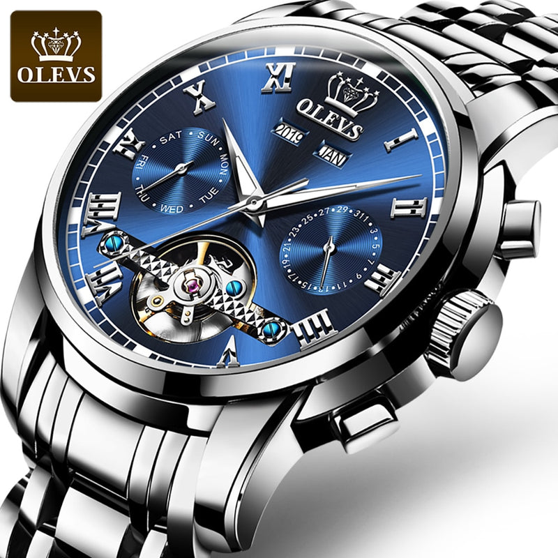 OLEVS Automatische Mechanische Herrenuhren Edelstahl Wasserdicht Datum Woche Grün Mode Klassische Armbanduhren Reloj Hombre