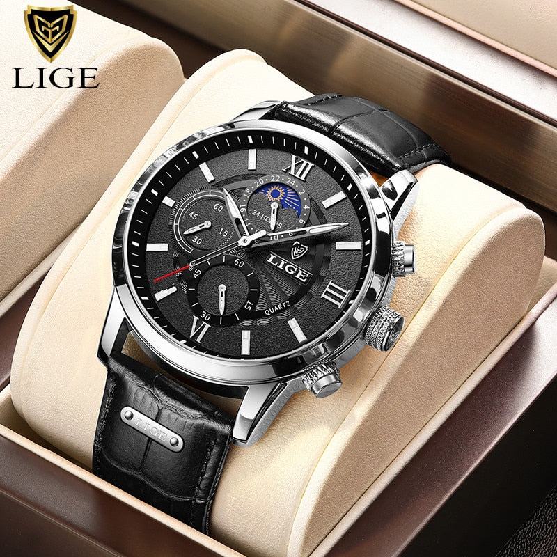 2022 Herrenuhren LIGE Top-Marke Luxus Herren Armbanduhr Herren Leder Quarzuhr Sport Wasserdicht Herren Uhr Relogio Masculino