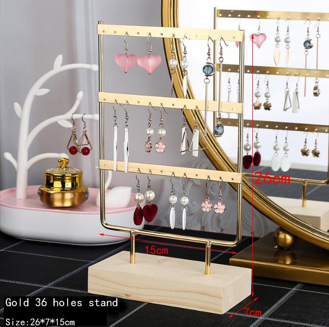 Nice Steel Earrings Storage Holder Jewelry Display Stand for Earrings Necklaces Bracelets Pendants Wooden Base Jewellery Rack