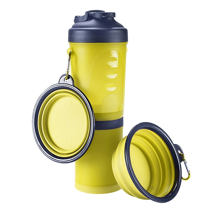 Tragbarer 2-in-1-Haustier-Wasserflaschen-Nahrungsmittelbehälter mit faltbarem Silikon-Haustiernapf für Outdoor-Reisen für Hunde und Katzen