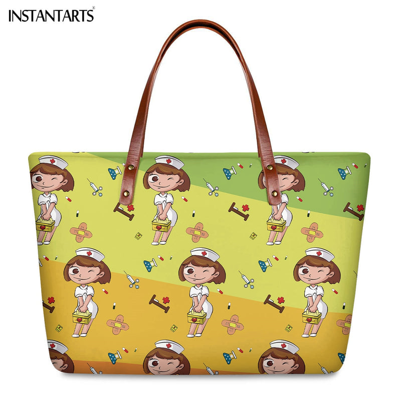 INSTANTARTS Cartoon Nurse Print Women Casual Work Handbags Large Capacity Tote Hospital Paramedical Fashion Travel Shoulder Bag