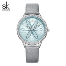 Relojes Shengke para Mujer, relojes de cuero con superficie de flores lineales, caja de cristal, movimiento de cuarzo japonés, Reloj para Mujer, Montres Femmes