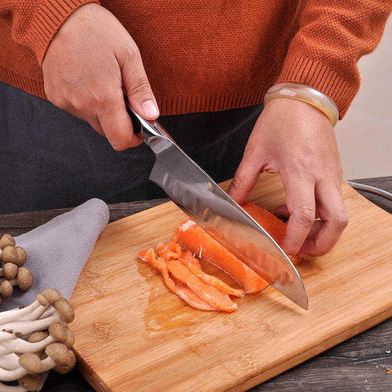 SUNNECKO-cuchillo Santoku de Damasco de 7 ", hoja de acero con núcleo VG10 japonés, cuchillos de cocina afilados, mango G10, rebanador de carne vegetal