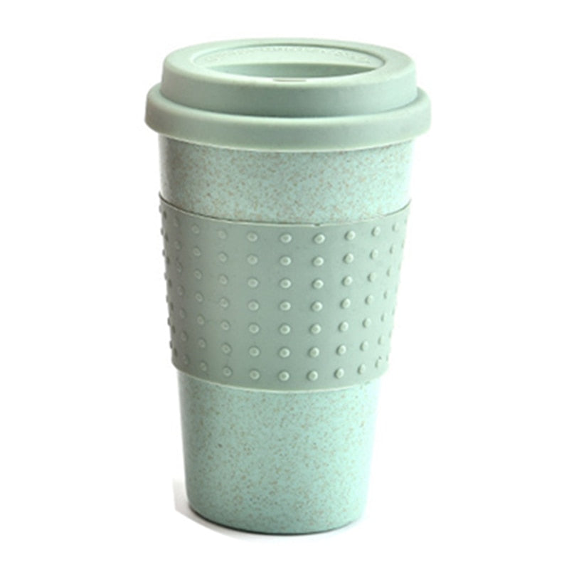 Eco-friendly Coffee Tea Cup Wheat Straw Travel Water Drink Mug with Silicone Lid Drinking Mugs