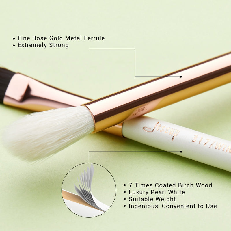 Kit de brochas de maquillaje Jessup, 15 Uds., blanco perla/oro rosa, herramientas cosméticas para maquillaje, delineador de ojos, lápiz corrector T217