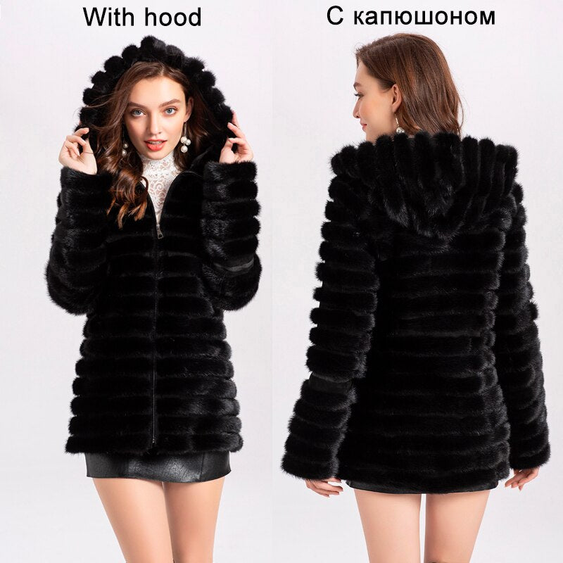 Natural Mink Coats Women Winter Real Fur Mink Jacket Female Genuine Fur Coat Hooded Black Fashion Luxury Clothes Ladies 2022 New