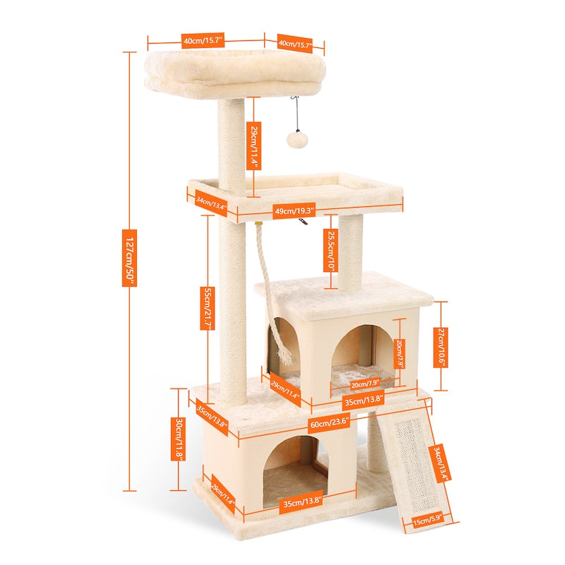 Entrega rápida Pet Cat Tree House Tower Condo Wood Cat Scratching Sisal-Covered Scratch Posts Pads con Play Ball para gatos Gatito