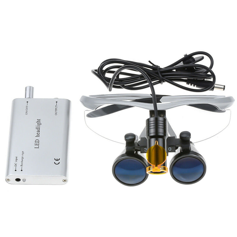 Binocular Dental Loupes Magnifying Glasses+5W Magnifier Lamp LED Headlight Lamp with Filter Aluminum Case 2.5X/3.5X