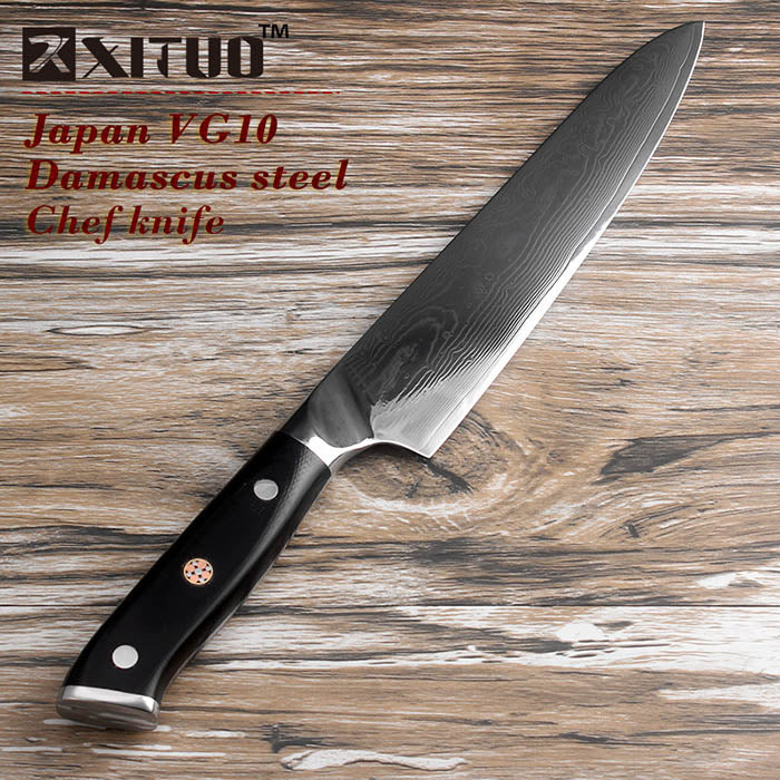 Cuchillo de cocina de acero damasco VG10 japonés de calidad, mango G10 + flor de ciruelo, el mejor regalo, cuchillo de chef, cuchillo afilado, herramienta de cocina Santoku