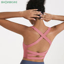 SHINBENE CROSS Anti-sudor entrenamiento atlético Yoga deporte sujetadores Crop Top mujeres cómodo-suave Push Up acolchado gimnasio Fitness entrenamiento sujetadores
