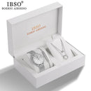 IBSO, conjunto de reloj de cuarzo para mujer, pulsera de diseño de cristal, collar, conjuntos de reloj, joyería femenina, reloj de lujo de plata a la moda, regalo para mujer
